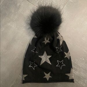 Black and Gray Star Beanie with black Pom